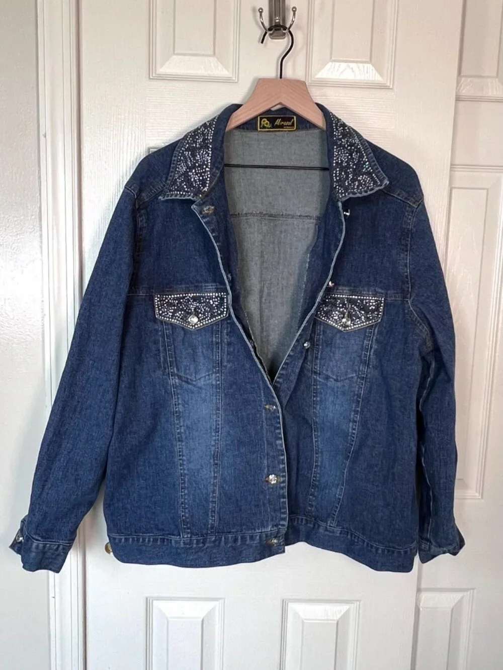 Vintage 90's Rhinestone Studded Denim Jacket Size 2X Cowgirl Western Chic